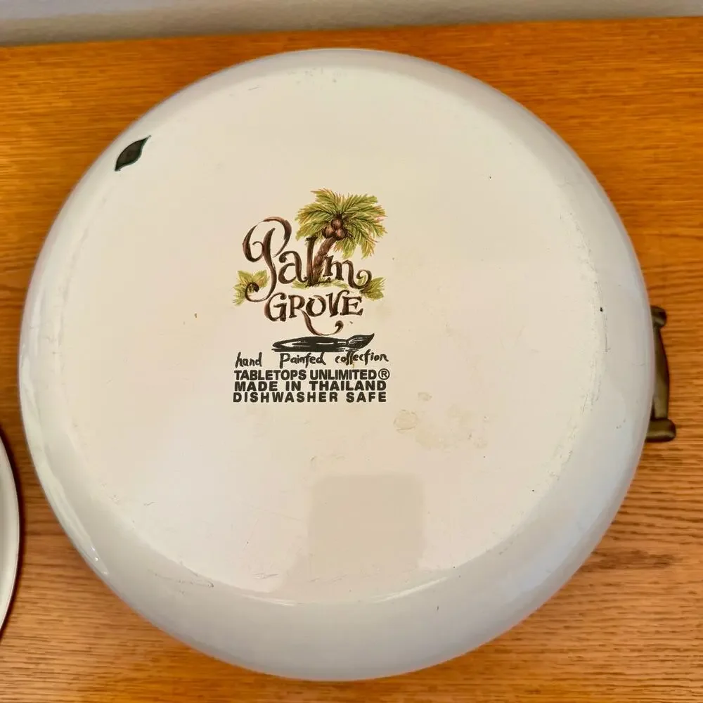 Tabletops Unlimited Palm Grove 8 Qt Enamel Stockpot Dutch Oven Palm Trees Lid